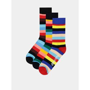 Sada tří párů pruhovaných ponožek v černé, modré a červené barvě Meatfly
