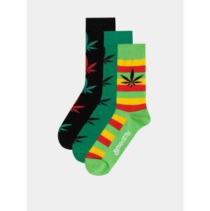 Sada tří párů pánských vzorovaných ponožek v zelené a černé barvě Meatfly