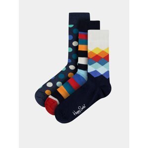Sada tří párů vzorovaných ponožek v tmavě modré barvě Happy Socks