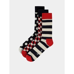 Sada tří párů vzorovaných ponožek v červené a černé barvě Happy Socks Stripe