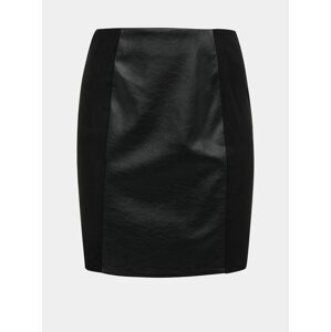 Černá koženková pouzdrová sukně s detaily v semišové úpravě VILA Alife