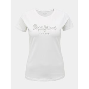 Bílé dámské tričko s ozdobnými kamínky Pepe Jeans Beatrice