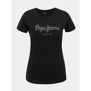 Černé dámské tričko s ozdobnými kamínky Pepe Jeans Beatrice