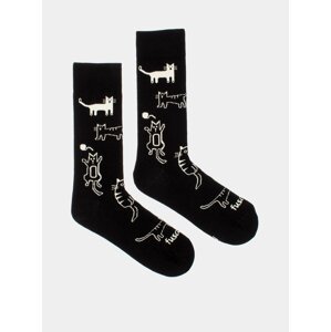 Černé vzorované ponožky Fusakle Čauky Mňauky