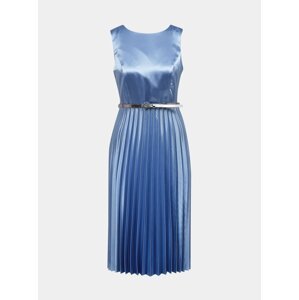 Modré saténové šaty s plisovanou sukní Dorothy Perkins