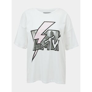 Bílé volné tričko s potiskem Noisy May Isa MTV