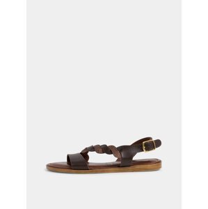 Tmavě hnědé kožené sandály Tamaris