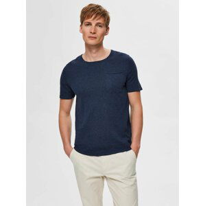 Modré basic tričko s příměsí lnu Selected Homme-Linen