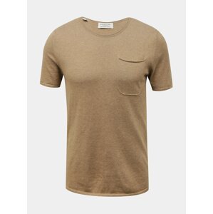Béžové basic tričko s příměsí lnu Selected Homme-Linen
