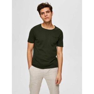 Khaki basic tričko s příměsí lnu Selected Homme-Linen