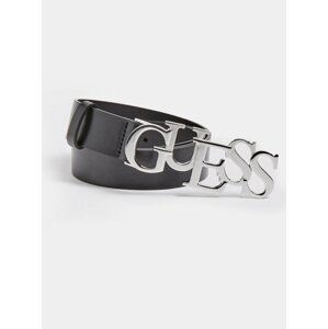 Guess černý kožený pásek Logo Buckle