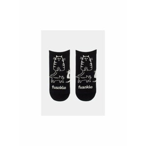 Černé vzorované kotníkové ponožky Fusakle Čauky Mňauky