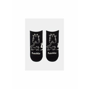 Černé vzorované kotníkové ponožky Fusakle Čauky Mňauky