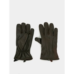 Tmavě hnědé kožené rukavice Jack & Jones Montana