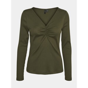 Khaki žebrované tričko VERO MODA Polly