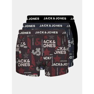 Sada tří vzorovaných boxerek v černé, modré a vínové barvě Jack & Jones Logo