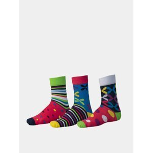 Sada tří párů vzorovaných ponožek v červené a modré barvě SAM 73