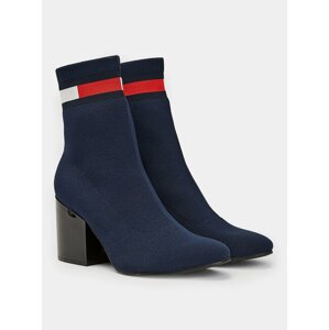 Tommy Hilfiger modré ponožkové boty na podpatku Flag Sock Mid Heel Boot Black