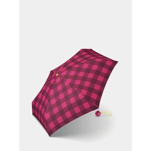 Růžový dámský kostkovaný skládací deštník Esprit