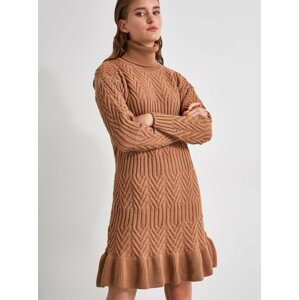 Hnědé svetrové šaty s rolákem Trendyol
