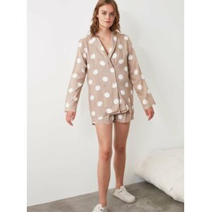 Béžové dámské puntíkované pyžamo Trendyol