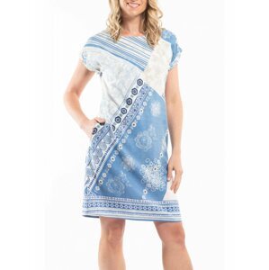 Orientique modro-bílé šaty Corfu s krátkým rukávem