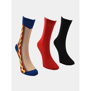 Sada tří párů pánských ponožek v černé a červené barvě Trendyol
