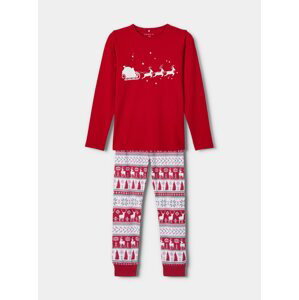 Červené holčičí pyžamo s vánočním motivem name it
