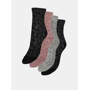 Sada čtyř párů vzorovaných ponožek v šedé a černé barvě VERO MODA-Leoline