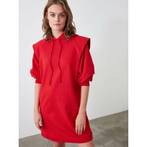 Červené mikinové šaty s kapucí Trendyol
