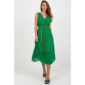ItModa Plisované midi šaty s páskem zelené Velikost: UNI