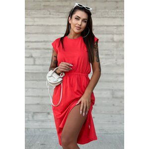 FPrice Bavlněné ležérní šaty s rozparkem červené Velikost: S