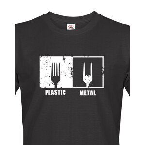 Pánské tričko s potiskem Plastic vs Metal - parodie na metalové trička