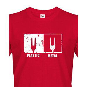 Pánské tričko s potiskem Plastic vs Metal - parodie na metalové trička