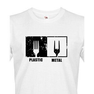 Pánské tričko s potiskem Plastic vs Metal - parodie na metalové trička