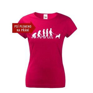 Dámske tričko s potiskem Evoluce venčení psa - tričko pro pejskařky