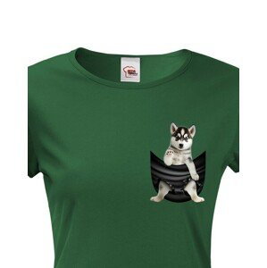 Dámské tričko pro pejskařky s Huskym v kapsičce - kvalitní tisk