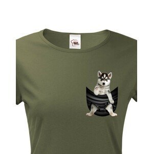 Dámské tričko pro pejskařky s Huskym v kapsičce - kvalitní tisk