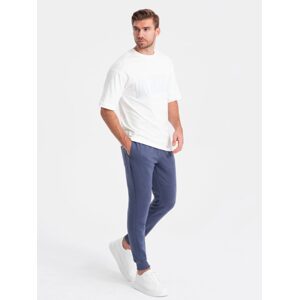 Ombre Clothing Pánské volnočasové tepláky s žebrováním modré v2 om-pask-0129 - XL