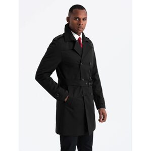 Ombre Clothing Moderní černý pánský trenčkot V2 COSC-0126 - XXL