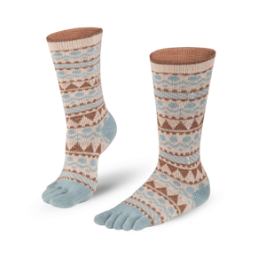 Knitido Zimní bavlněné prstové ponožky  Biwa - béžová a modrá Velikost ponožek: 35-38