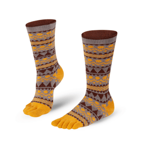 Knitido Zimní bavlněné prstové ponožky  Biwa - šedá a žlutá Velikost ponožek: 35-38