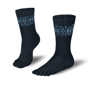 Knitido Zimní prstové ponožky z kašmíru a merina Snowflakes antracit a sv. modrá Velikost ponožek: 35-38