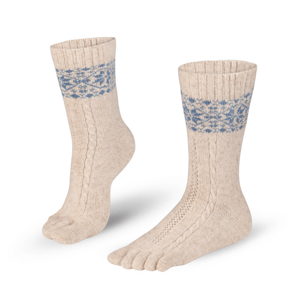 Knitido Zimní prstové ponožky z kašmíru a merina Snowflakes béžová a modrá Velikost ponožek: 35-38