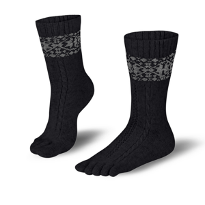 Knitido Zimní prstové ponožky z kašmíru a merina Snowflakes černá a šedá Velikost ponožek: 35-38