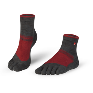 Outdoorové prstové ponožky Knitido Midi šedá a červená Velikost ponožek: 35-38