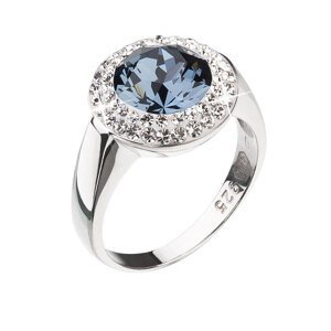 Stříbrný prsten s krystaly Swarovski modrý kulatý 35026.3 denim blue