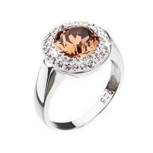 Stříbrný prsten s krystaly Swarovski hnědý kulatý 35026.3 lt. smoked topaz