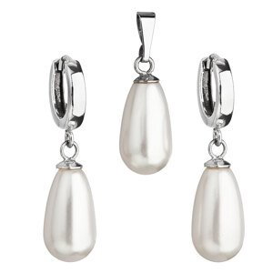 Sada šperků s perlami Swarovski náušnice a přívěsek bílá perla slza 39120.1
