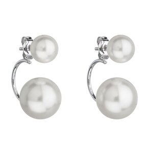 Stříbrné náušnice dvojité s perlou Swarovski bílé kulaté 31177.1